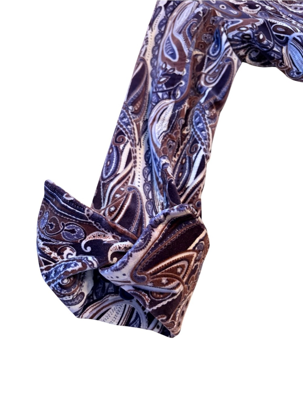 Paisley-Print Long Sleeve Fit-and-Flare Dress - Brown/White - Picture 5 of 12